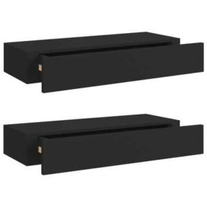 vidaXL Wall-mounted Drawer Shelves 2 pcs Black 60×23.5x10cm MDF