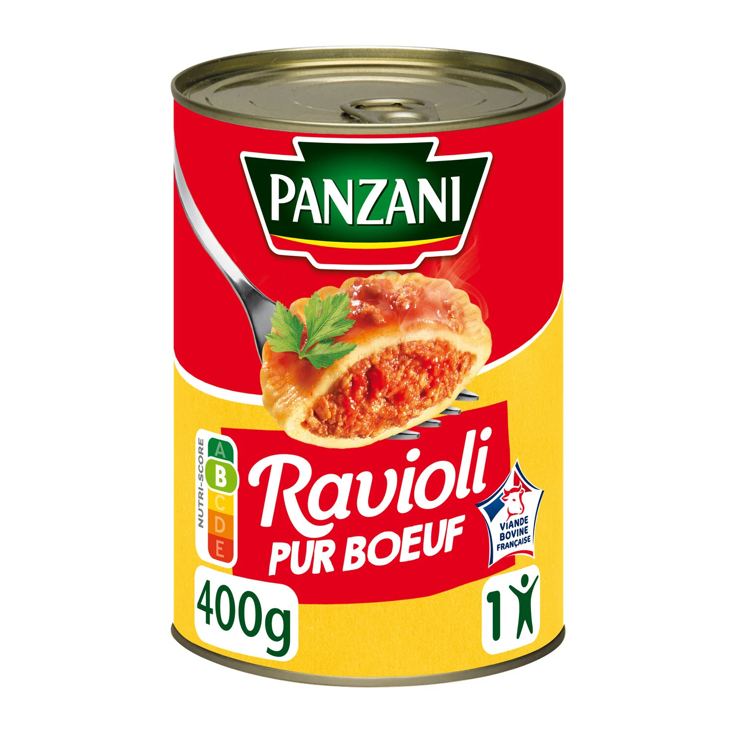 Ravioli pur bœuf Panzani 500g dans sa boîte rouge emblématique