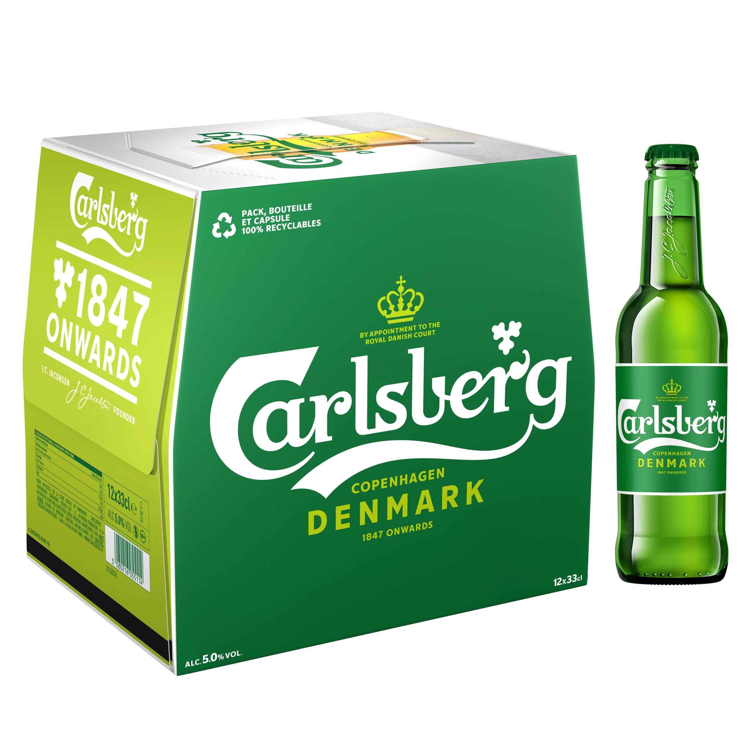 Pack de 12 bouteilles de 33cl de bière blonde Carlsberg 5°