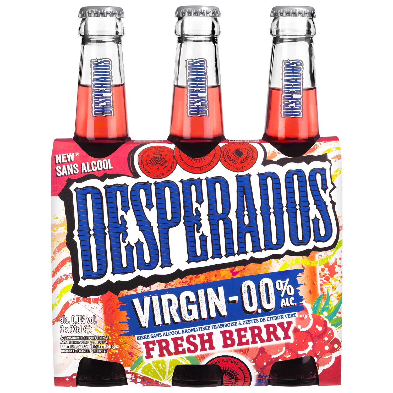 Pack de 3 bouteilles de 33cl Desperados sans alcool – bière aromatisée au goût tequila sans alcool