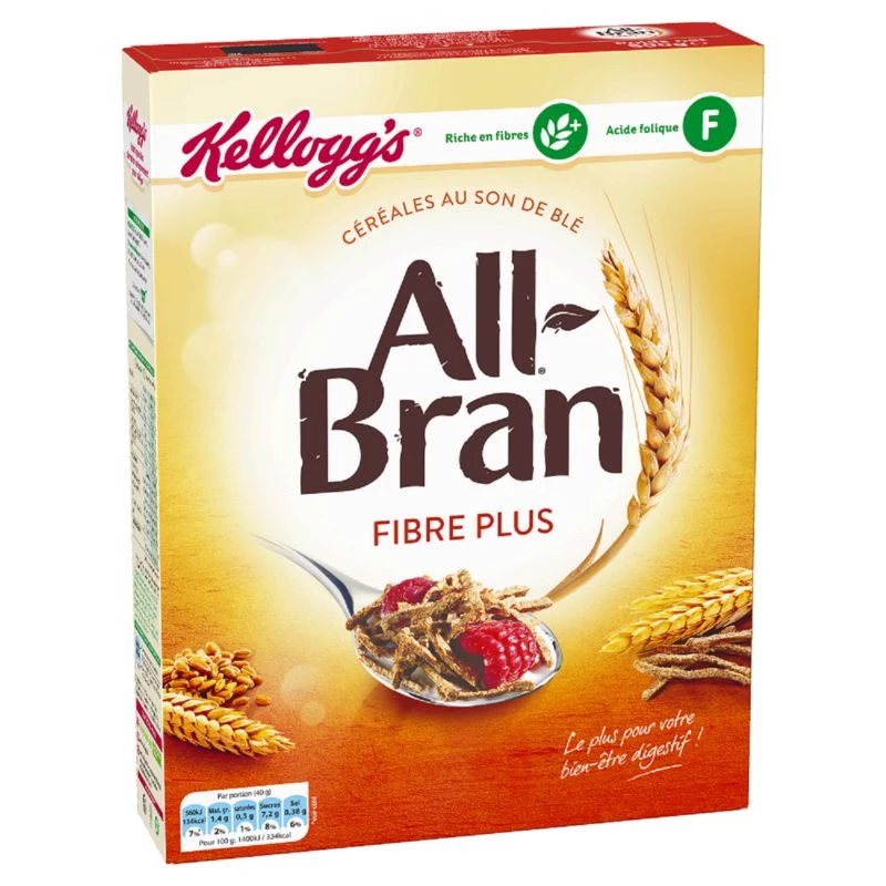Céréales All Bran 500g en paquet avec fibres et vitalité pour un petit-déjeuner sain