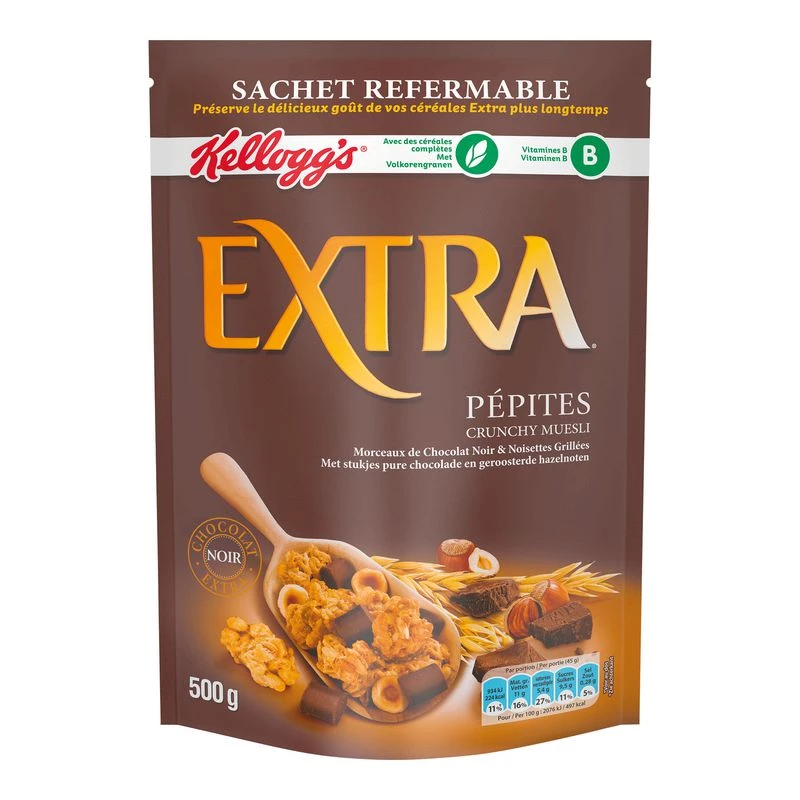 Céréales Extra Chocolat Noir Noisettes 500g – boîte de céréales gourmandes au chocolat noir et noisettes