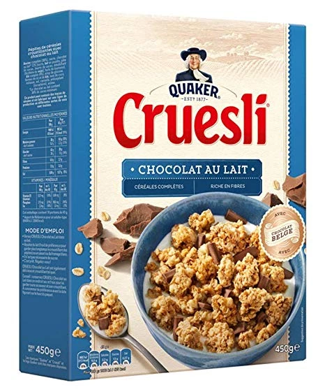Cruesli chocolat lait Quaker 450g – paquet de céréales croustillantes au chocolat au lait