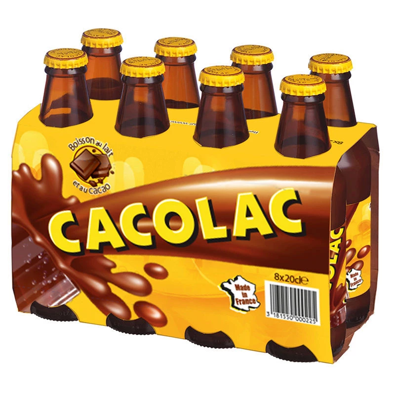 Boisson lait cacao Cacolac en pack de 8 bouteilles de 20cl – recette authentique au bon goût de cacao