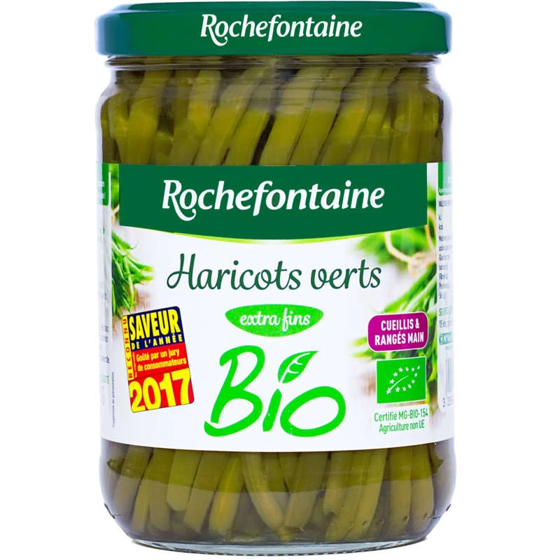 Haricots verts extra fins bio 280g ROCHEFONTAINE en bocal en verre