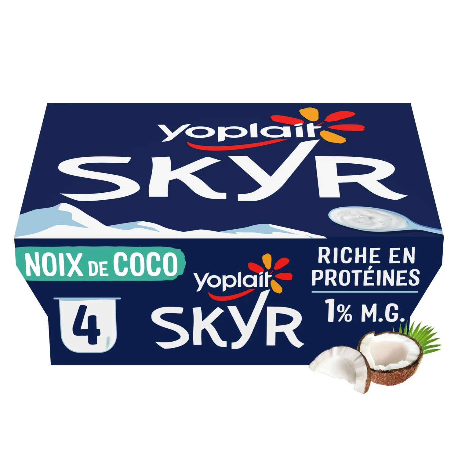 Yaourt protéiné coco Yoplait Skyr 1% MG en pack de 4 x 100g