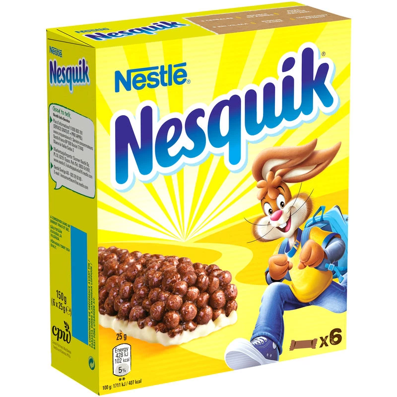 Barres céréales Nesquik chocolat x6 – paquet de 6 barres chocolatées pour goûter gourmand
