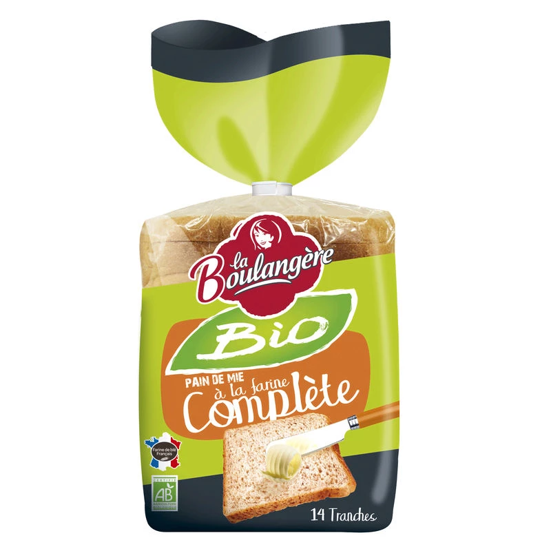 Pain de mie complet bio 500g La Boulangère – tranches moelleuses et bio