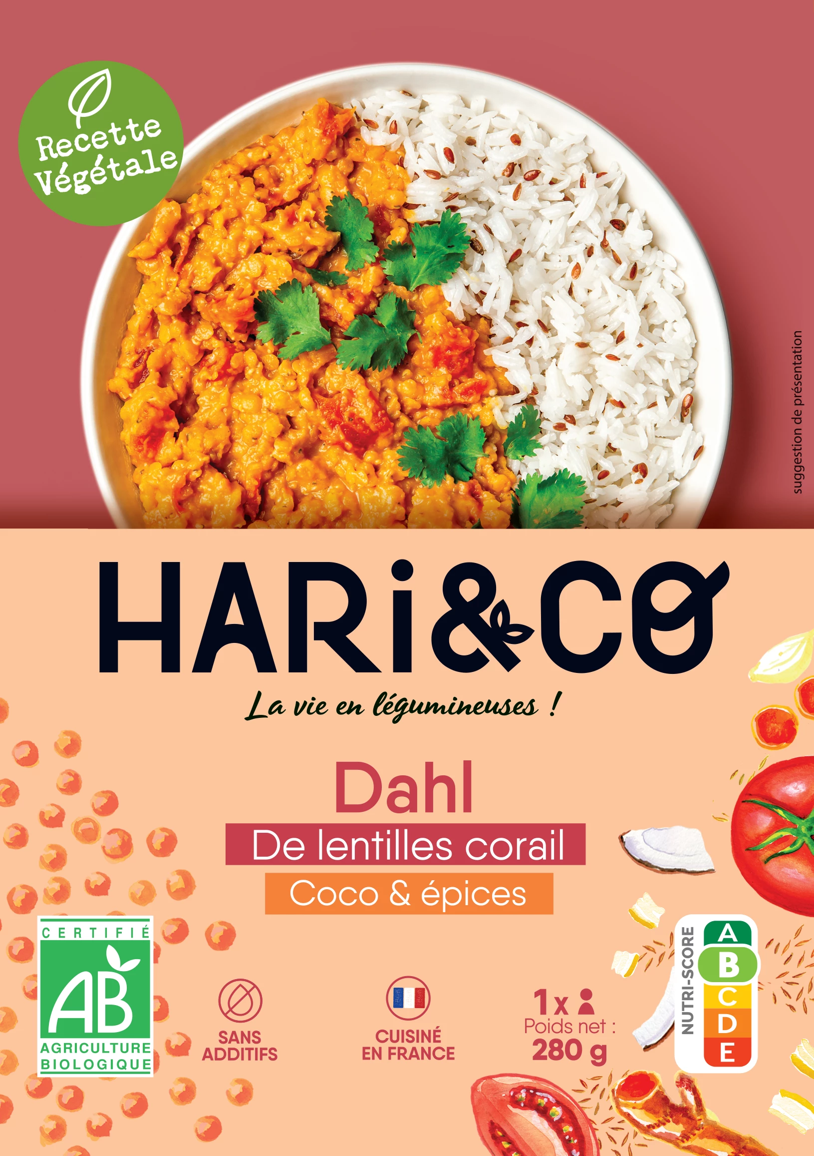 Dahl lentilles corail au lait de coco et épices 250g – HARI&CO