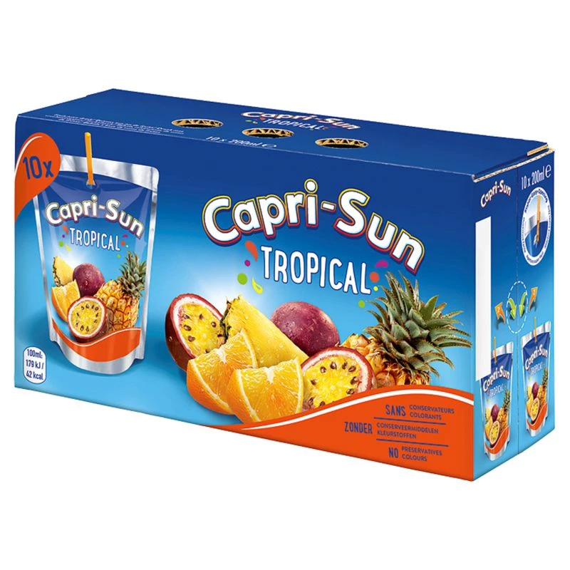 Capri-Sun tropical 10x20cl – boisson fruitée en pack de 10 pochettes au goût exotique