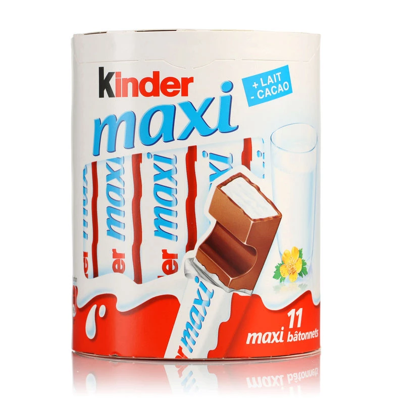 Barres chocolatées Kinder Maxi X11 231g – paquet de 11 barres de chocolat au lait fourrées au lait tendre