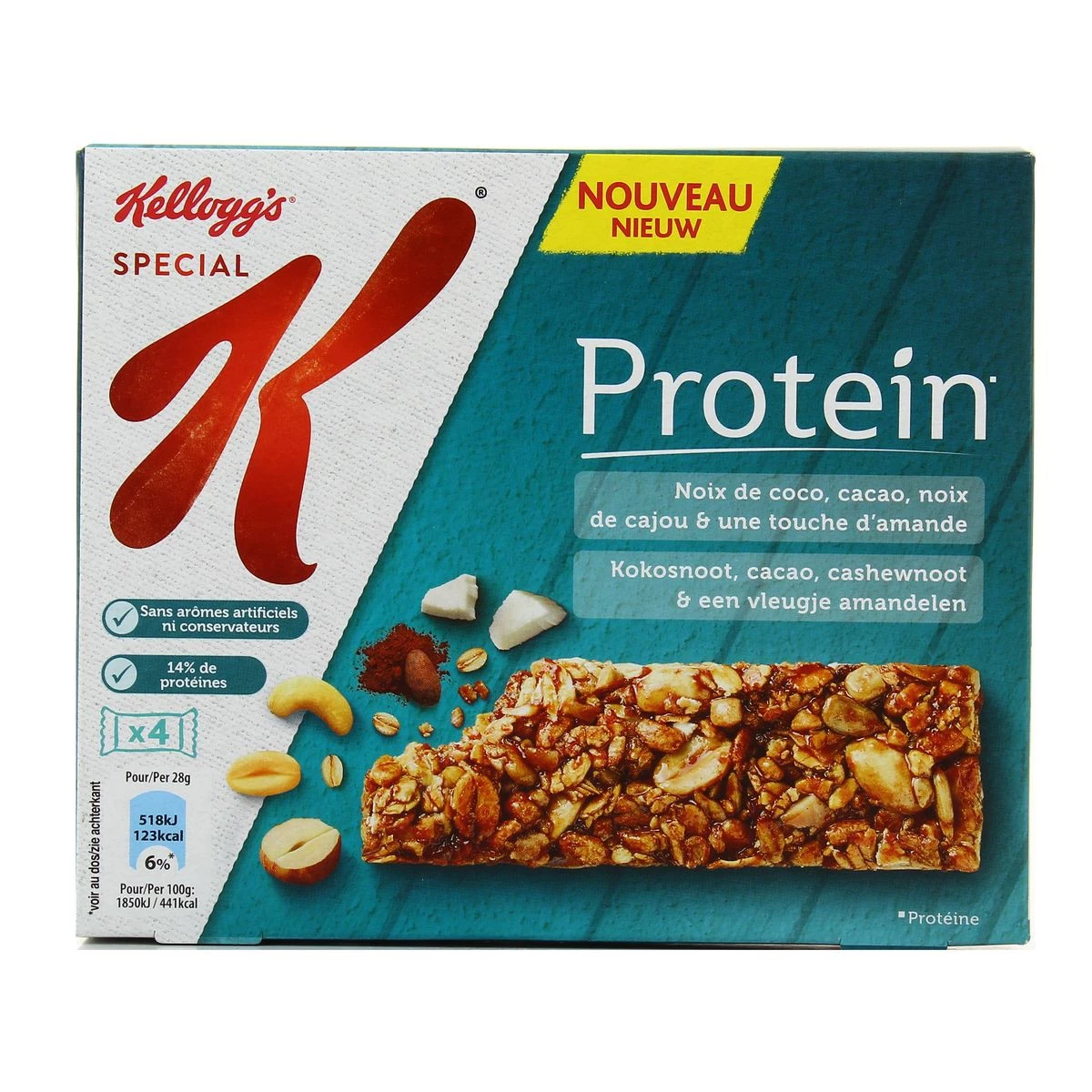 Barres céréales Kellogg's coco cacao cajou 4x28g – snack gourmand et équilibré