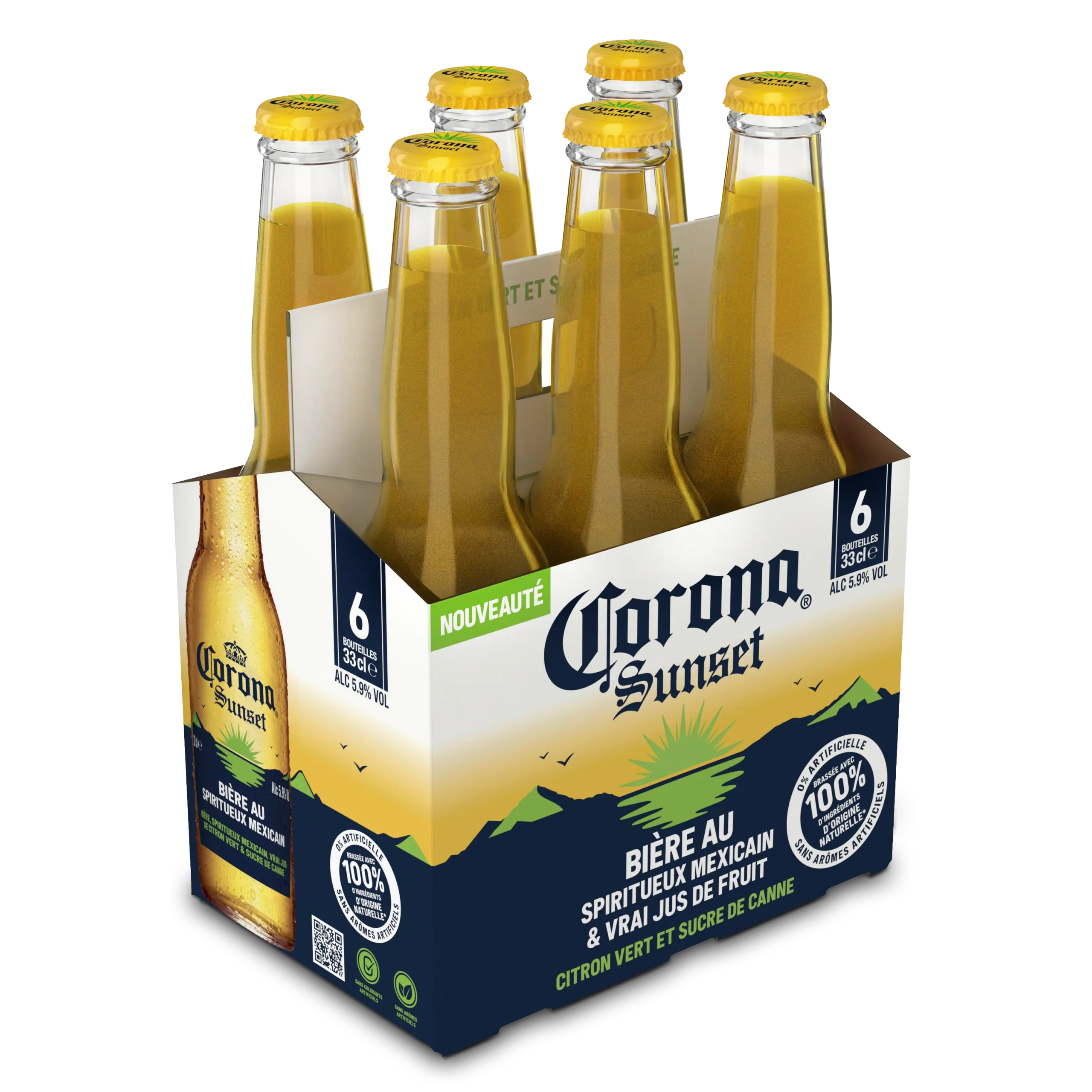 Pack de 6 bouteilles de 33cl de bière Sunset Corona au citron vert et sucre de canne