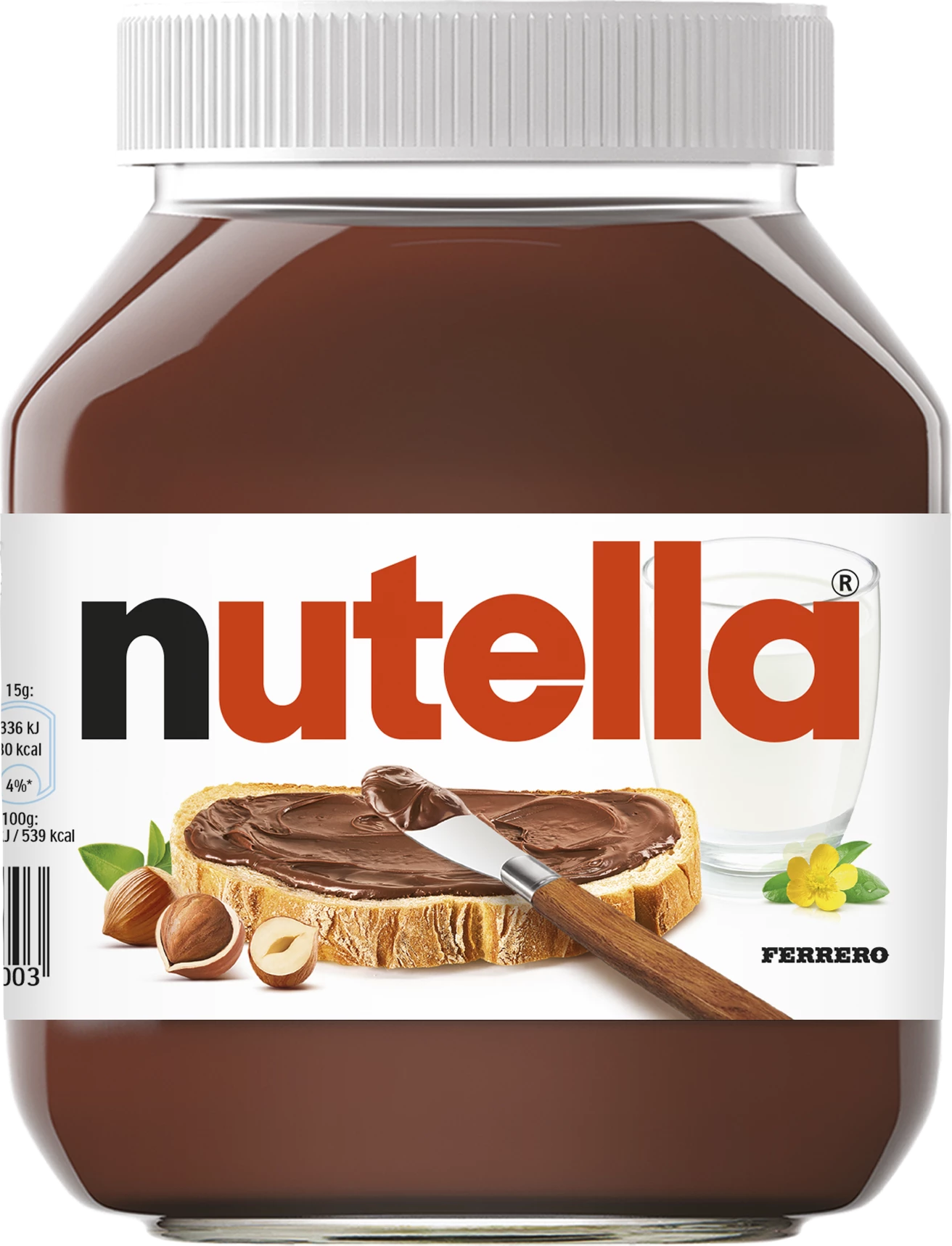 Pot de Nutella 630g – pâte à tartiner chocolat noisettes sur fond blanc