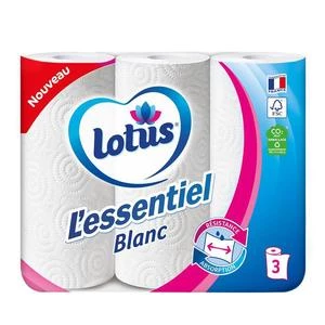 Essuie-tout blanc L'essentiel Lotus – rouleaux absorbants et résistants pour un usage quotidien