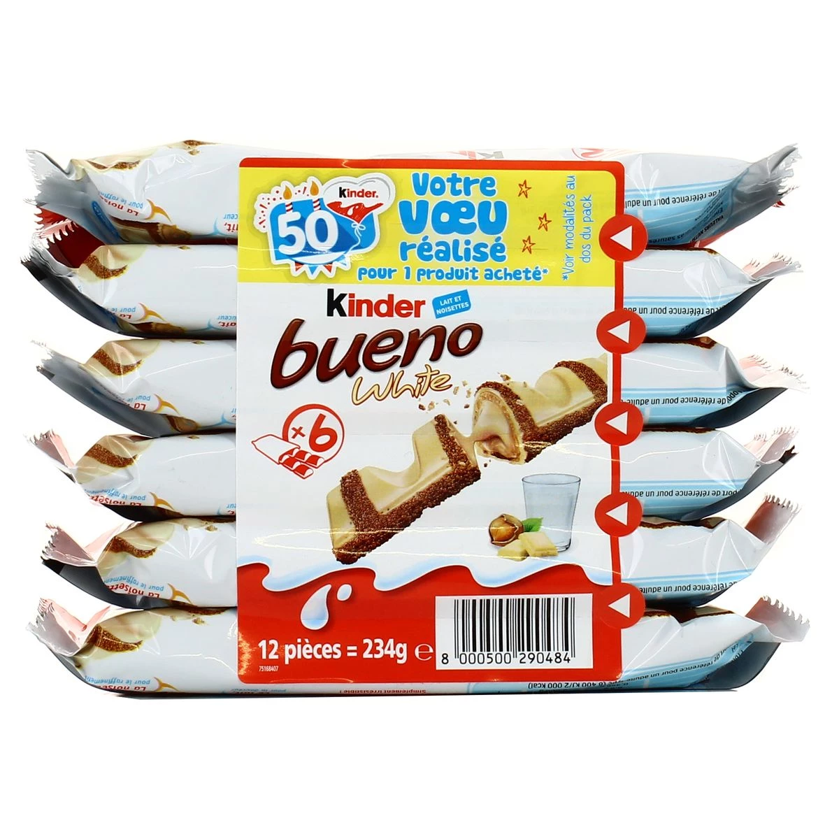 Kinder Bueno chocolat blanc – barre chocolatée fourrée au lait et aux noisettes