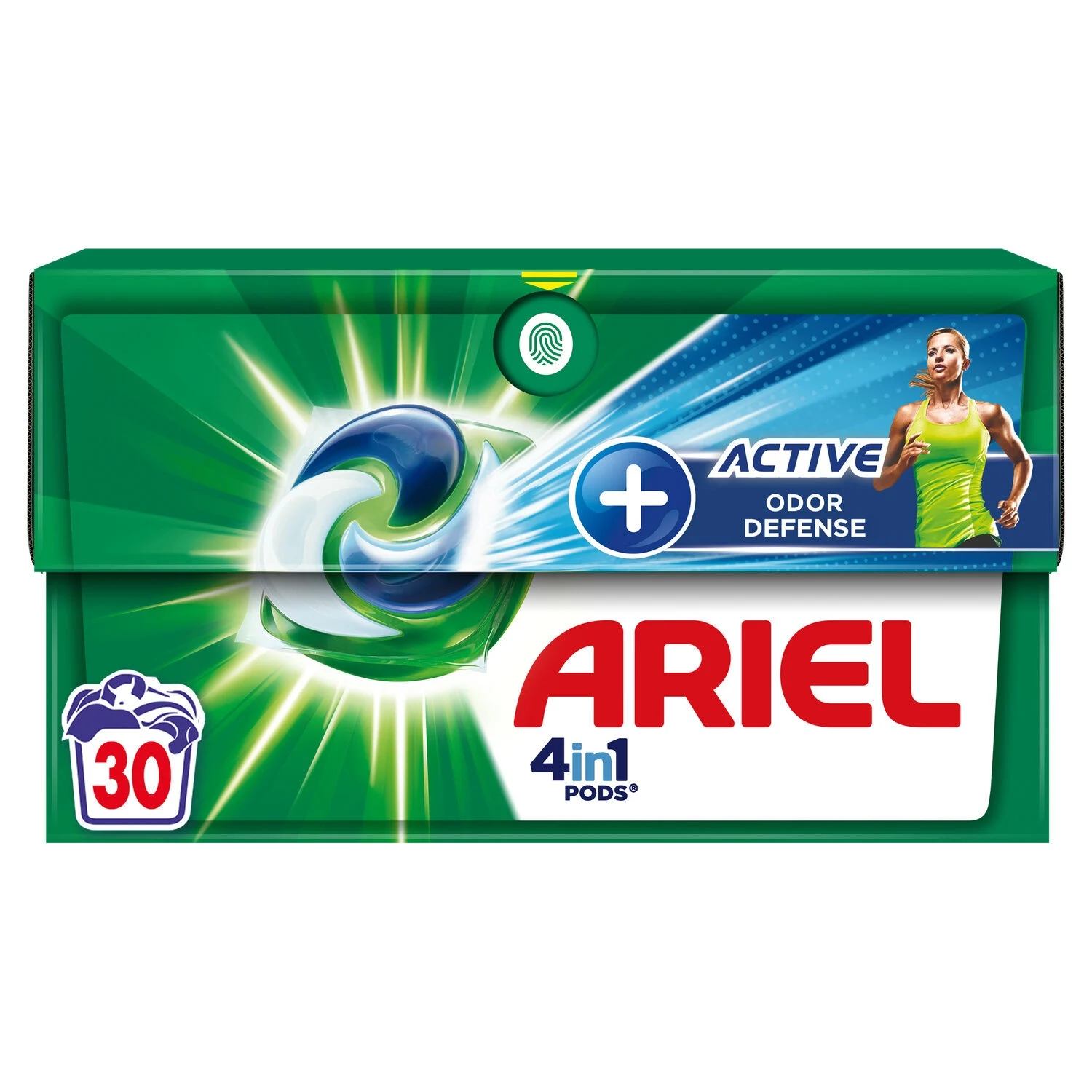 Boîte de 30 capsules lessive Ariel 4en1 Pods Active+ Odor – Nettoyage en profondeur et neutralisation des odeurs