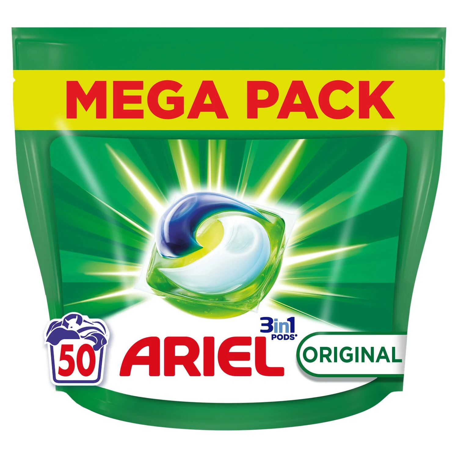 Boîte de 50 capsules lessive Ariel Tout-en-1 Original pour un lavage efficace et une fraîcheur durable