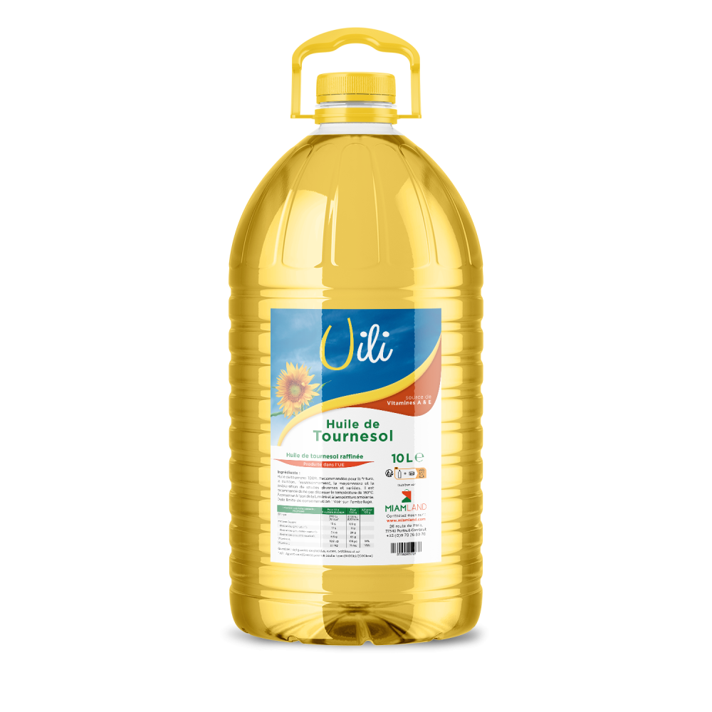 Bouteille d’huile de tournesol UILI 10L – bidon jaune clair