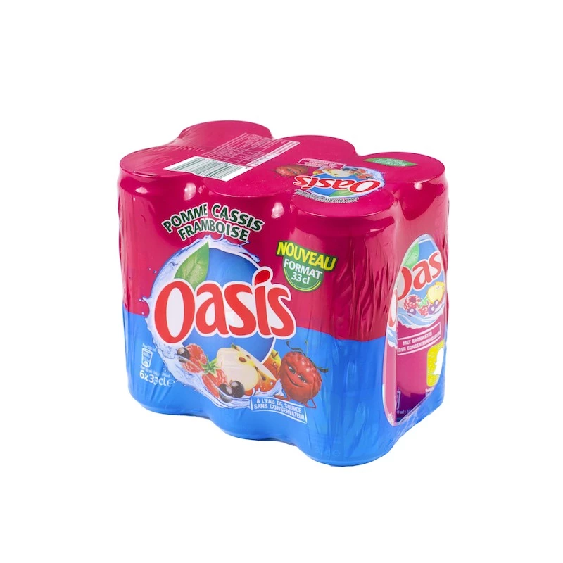 Pack de 6 bouteilles slim Oasis Pomme Cassis Framboise – boisson fruitée sans bulles au goût framboise