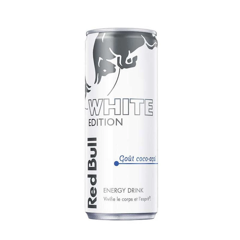Canette 250ml Red Bull White Edition – boisson énergisante saveur coco-mytrille
